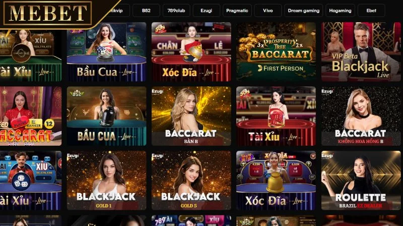 Live casino tại MEBET quy tụ hàng loạt trò chơi đỉnh cao, vô cùng hấp dẫn